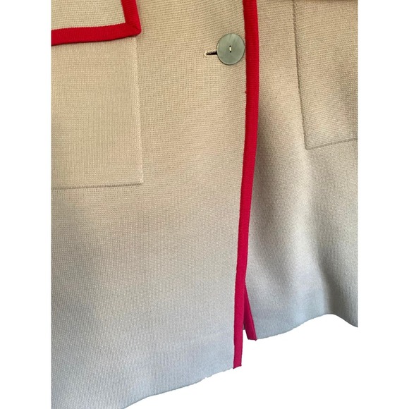 Vintage Kramer's Carmel By The Sea Long Coat Cream Knit Pink Red Trim Pockets - Picture 8 of 9